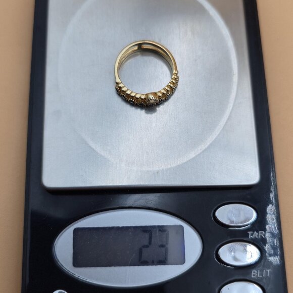 Size 7 Gold Over Sterling Silver Topaz With Onyx Gem Accents Ring A5471 - Picture 9 of 9